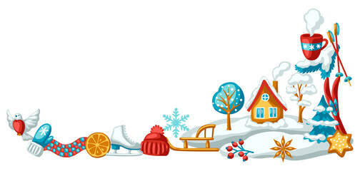 Obraz premium Winter seasonal background. Outdoor leisure and cute fun things. Merry Christmas holiday and vacation.