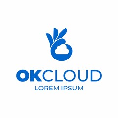 Ok cloud logo template. Hand okay and cloud in negative space. Technology logo idea.