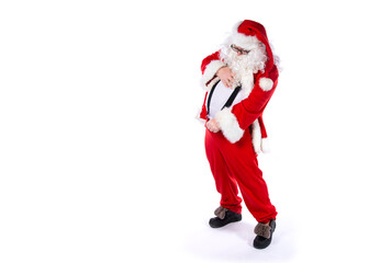 Person in Santa costume looking down pants
