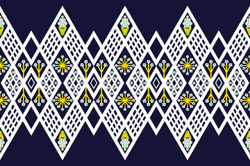 Geometric floral seamless pattern blue and white background