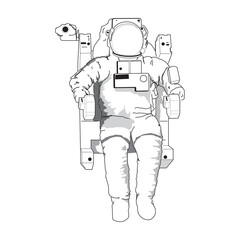 Animation Astronaut in a space suit. Vector illustration isolated on a white background. Place for the text. Print, poster, t-shirt, card in EPS10