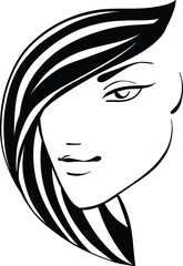 Woman face silhouette with long straight hair. Logotype for hair salon Isolated illustration