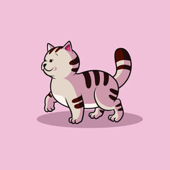 Fototapeta na wymiar Cute brown cat walking alone in peach background vector illustration