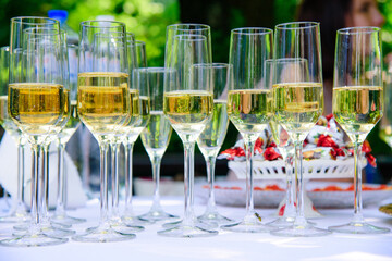 Glasses of champagne at the wedding reception