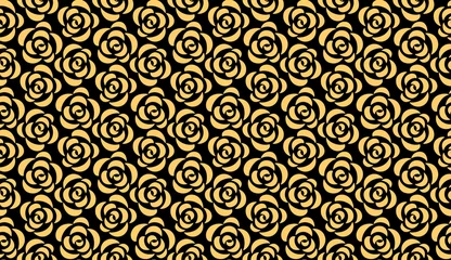 Behang Geometrische bloempatroon. Naadloze vectorachtergrond. Goud en zwart ornament. Ornament voor stof, behang, verpakking. Decoratieve print © ELENA