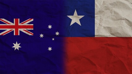 Chile and Australia Flags Together, Crumpled Paper Effect Background 3D Illustration
