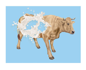 vache laitière, animal, plein de lait, explosion du lait, ventre, ferme, illustration, lait, bétail, trou dans du lait, giclé, mammifère, agriculture, nature, mollet, exploitation laitière, viande, do