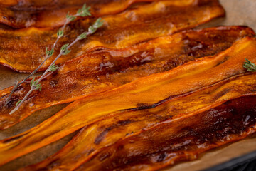 Obraz na płótnie Canvas Plant based vegetarian bacon from carrot