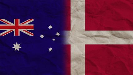 Denmark and Australia Flags Together, Crumpled Paper Effect Background 3D Illustration