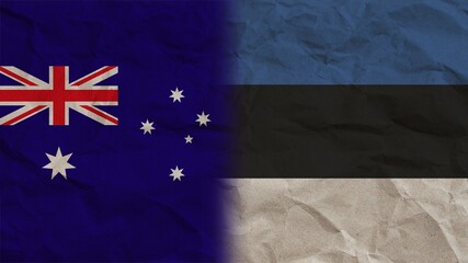 Estonia and Australia Flags Together, Crumpled Paper Effect Background 3D Illustration