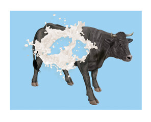 vache laitière, animal, plein de lait, explosion du lait, ventre, ferme, illustration, lait, bétail, trou dans du lait, giclé, mammifère, agriculture, nature, mollet, exploitation laitière, viande, do