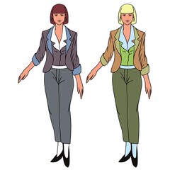 Set for drawing business ladies. Vector illustration.
