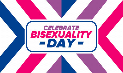 Celebrate Bisexuality Day. Bisexual Pride and Bi Visibility Day. Bisexual flag. Coming out. Celebrated annual in September 23. Festival and parade. Poster, card, banner, template, background. Vector