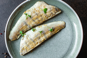 fish fried potatoe second course pike perch fish fresh seafood meal snack copy space food...