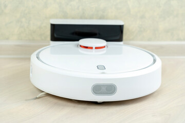 Robot wireless vacuum cleaner working on the floor