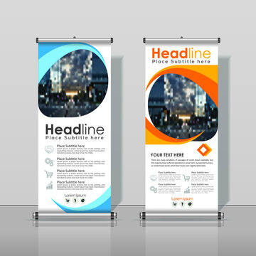 Orange, Yellow, Blue, Roll up Banner, Business  Design Abstract Vertical Template Vector, Cover Abstract Modern X-Banner, Brochure Flyer Banner Rectangle Size.