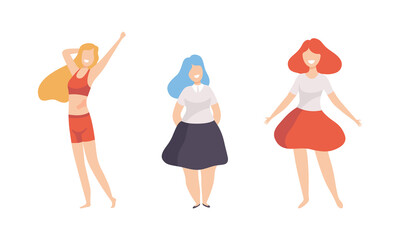 Female with Different Figure Type and Height as Body Positive and Self Acceptance Vector Set