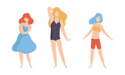 Female with Different Figure Type and Height as Body Positive and Self Acceptance Vector Set