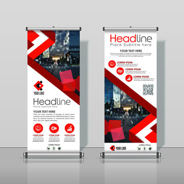 Red, Dark Color, Roll up Banner, Business Design Template Abstract Vertical Vector, Cover Abstract Modern X-Banner, mockup, Brochure Flyer Banner Rectangle Size.