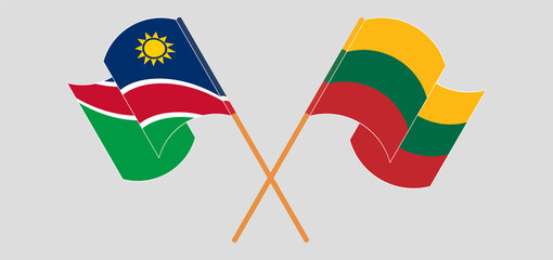 Crossed and waving flags of Namibia and Lithuania