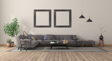 Minimalist living room with large sofa