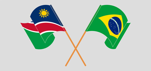 Crossed and waving flags of Namibia and Brazil