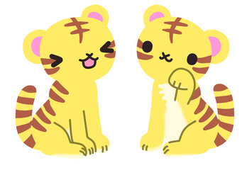 二匹の可愛い座った虎のキャラクターのセット