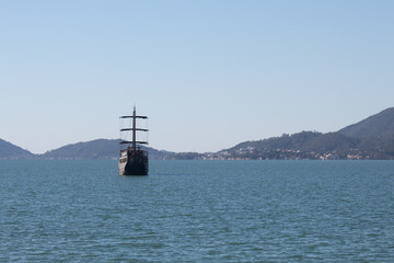pirate ship in the blue sea in a sunny day in Florianópolis, Santa Catarina, Brazil florianopolis