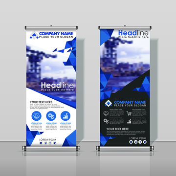 Roll up Banner Design, Business Abstract Vertical Template Vector, Blue, Black, Cover Abstract Modern X-Banner, Brochure Flyer Banner Rectangle Size.
