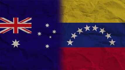 Venezuela and Australia Flags Together, Crumpled Paper Effect Background 3D Illustration