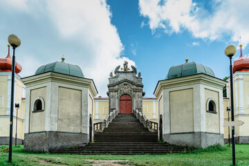 Mountain of Holy Mother with Baroque Hedec Monastery and staircase in East Bohemia,Czech...