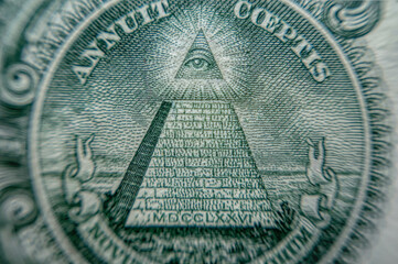 Eye and pyramid. Mysterious Masonic signs on American dollar bills
