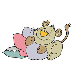 Children's vector illustration of a cat on a pillow