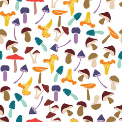 Mushrooms seamless pattern on white background