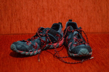 Red and Grey Cross-Country Shoes, Fashion, GYM, Outdoor