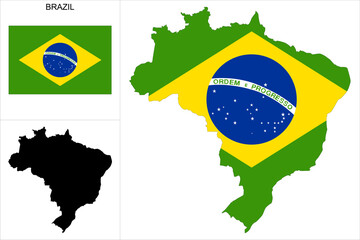 Carte du Brésil avec fond drapeau brésilien - Carte sous forme de motif noir et drapeau brésilien disponibles séparément