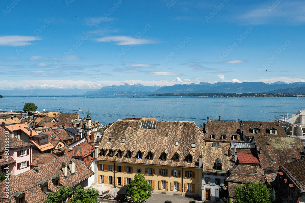 Wall mural View over the rooftops of Nyon, Switzerland and Lake Geneva