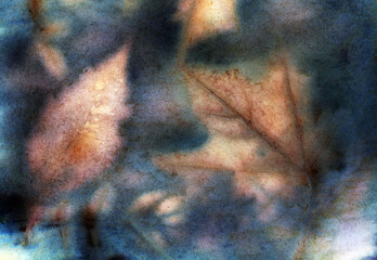 Botanical print with leaf prints on natural silk