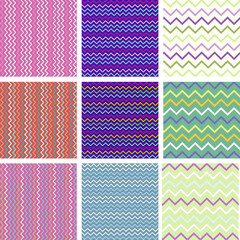 Set of seamless zig zag repetitive lines colorful texture pattern for print, cloth, textile, graphic design.