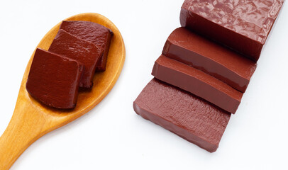 Pork blood pudding on white background.