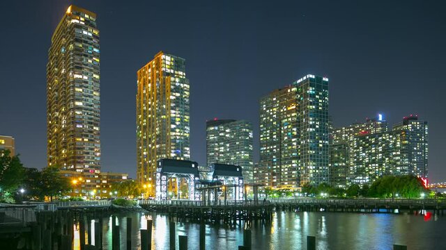 night long island pier park 4k timelapse from queens new york usa