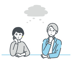 打ち合わせ中に悩むビジネスパーソンのイラスト素材