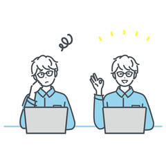 デスクワークをしているビジネスマンのイラスト素材セット