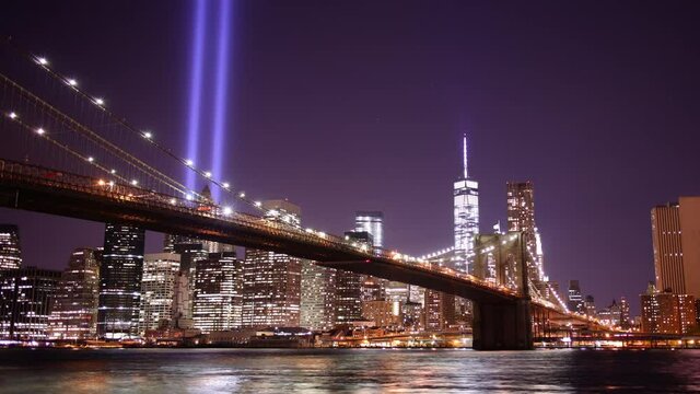 brooklyn bridge memorial day night light panorama 4k timelapse from new york