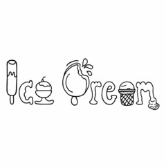 Cute Ice Cream hand lettering logo isolated. Curvy and joyful custom lettering. Nice badge for a street ice cream spot or an online shop.