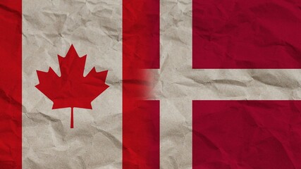 Denmark and Canada Flags Together, Crumpled Paper Effect Background 3D Illustration