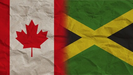 Jamaica and Canada Flags Together, Crumpled Paper Effect Background 3D Illustration
