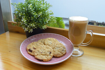 glass of milk and cookies 
Cappuccino