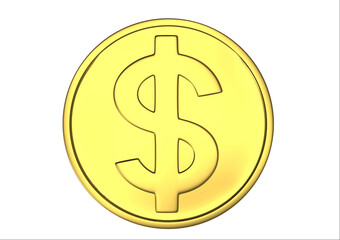 Gold coin dollar on a white background 3d-rendering