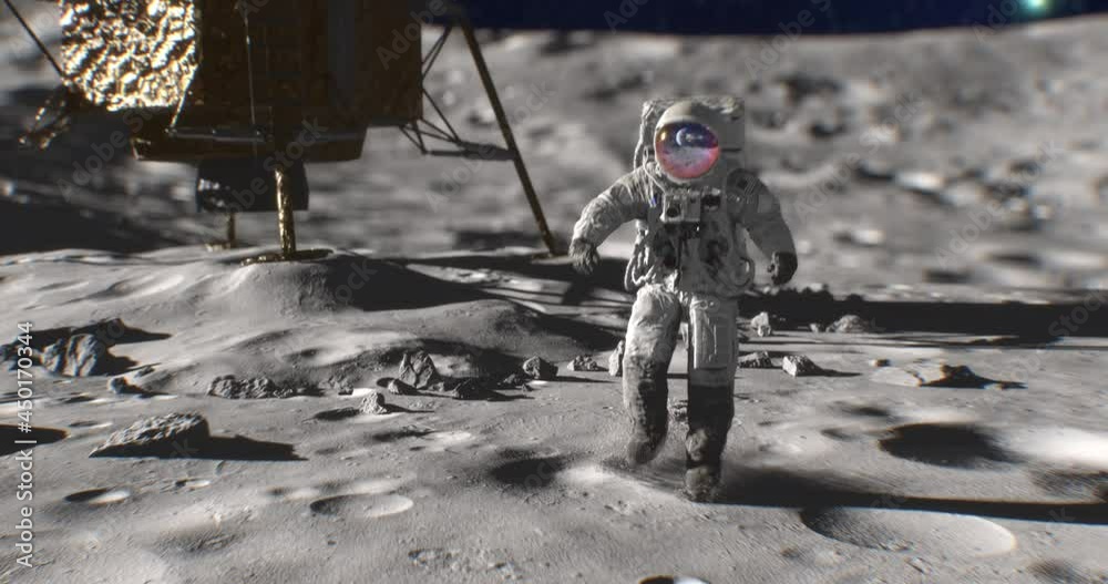 Wall mural astronaut on the moon during apollo mission program planet earth on background